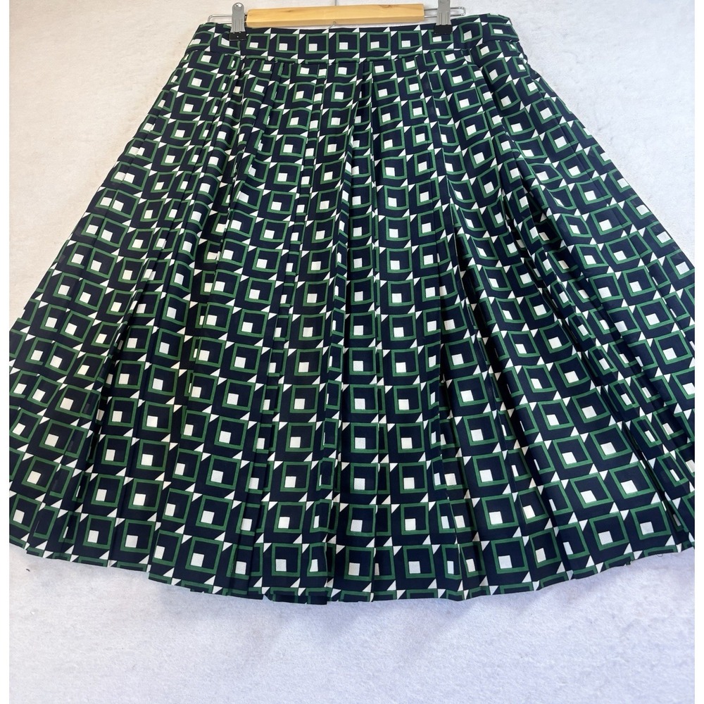 J Crew Shadowbox Print Double Pleated Midi Skirt Women's Size 10 Navy Green NWTβ